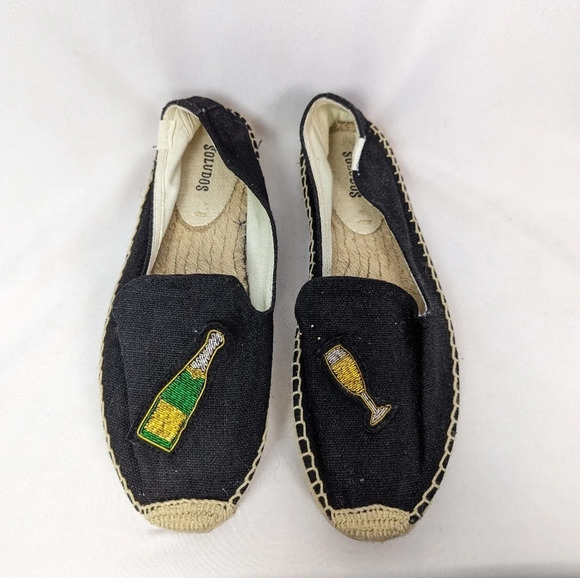 SOLUDOS ESPADRILLE 8 Cheers Champagne Bottle Glass Flats Shoes Slip On Fun Party - Picture 7 of 15